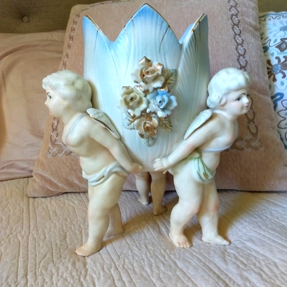 MidCentury Vintage Lenwile Ardalt Porcelain Artware Japan Cherubs W/Planter Vase - Picture 1 of 10